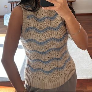 COS wool sweater vest in tan and blue